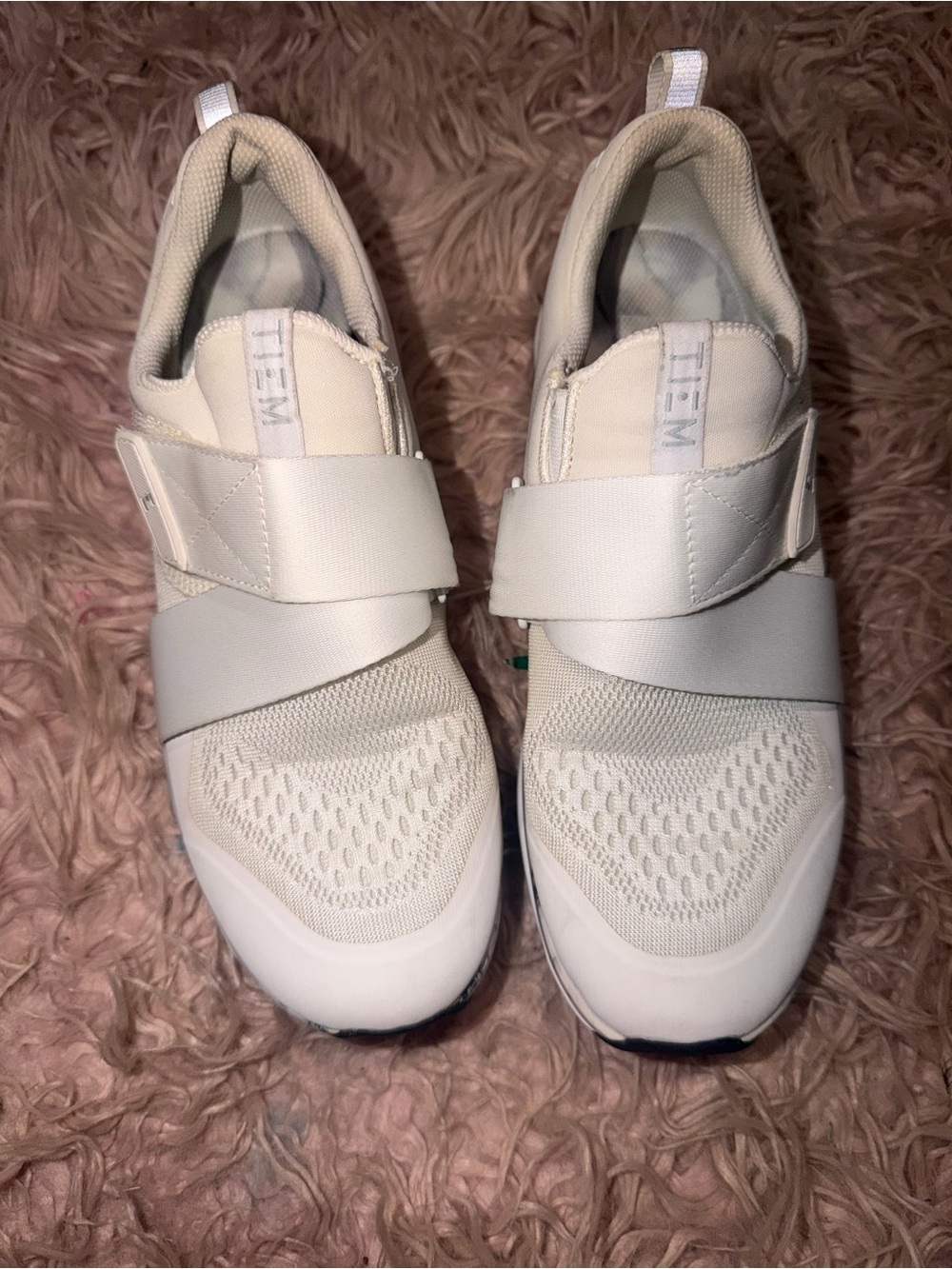 Women's White Slip-On Athletic Sneakers with Hook-and-Loop Straps